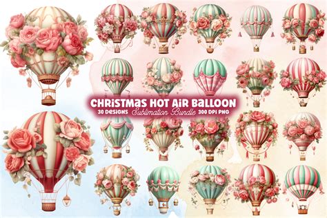 Christmas Hot Air Balloon Clipart Bundle Graphic By CraftArt Creative