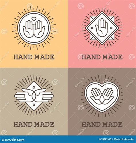 Handmade Emblems With Hand Icons Stock Vector Illustration Of Help