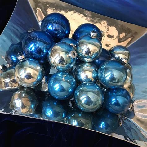 Vintage Blue Glass Christmas Balls Christmas Hanukkah Home Glass Christmas Balls Christmas