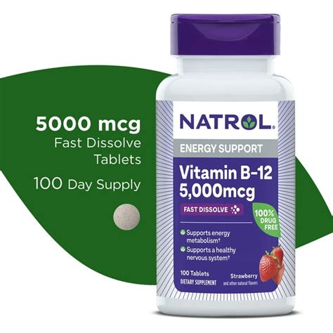 Natrol Vitamin B12 Fast Dissolve Tablets Dietary Supplement 5000 Mcg