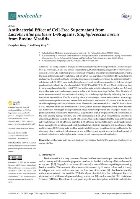 Pdf Antibacterial Effect Of Cell Free Supernatant From Lactobacillus