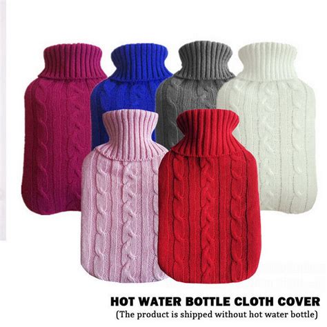 L Large Natural Rubber Hot Water Bottle Bag Faux Fur Fleece Knitted