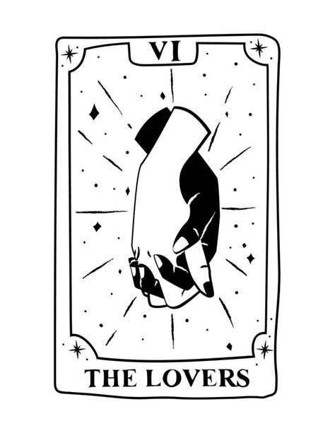 The Lovers Tarot Card Is Shown In Black And White With Stars Above It