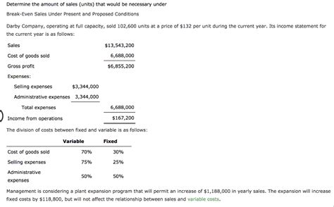 solved determine  amount  sales units    cheggcom