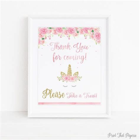 Birthday Favor Sign Favour Sign Unicorn Party Favor Signs Party Favor Sign Printable Floral ...