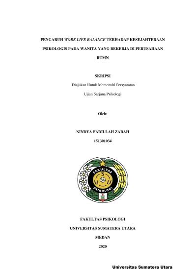 Pengaruh Work Life Balance Terhadap Kesejahteraan Psikologis Pada