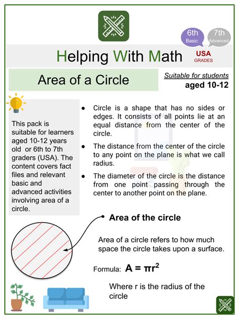 Area of a Circle Themed Maths Worksheets | Aged 10-12