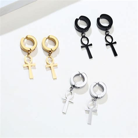 Boucles D Oreilles Croix Ankh Sans Trou Or Esoterique Paris