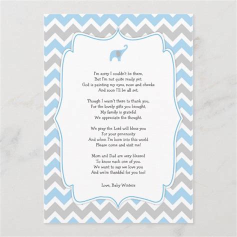 Baby Shower Poem Thank You Notes Blue Elephant Baby Shower Poems Baby