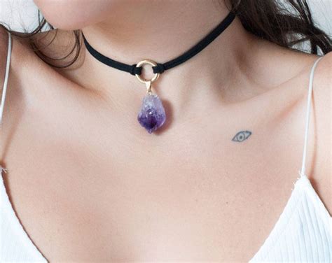 Amethyst Choker Necklace Witchy Purple Crystal Jewelry Raw Stone