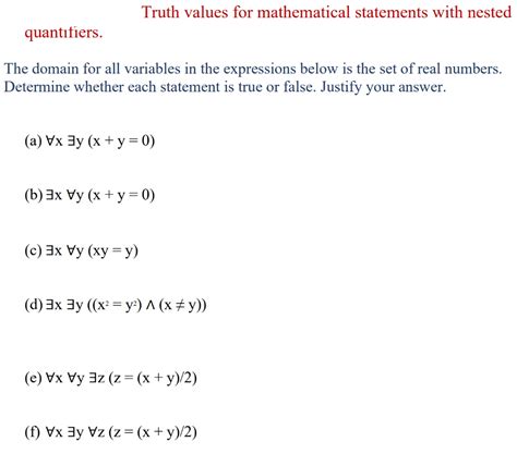 Solved Truth Values For Mathematical Statements With Nested