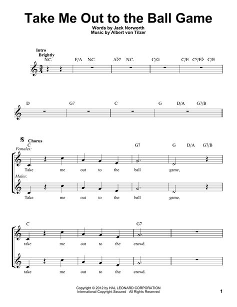 Take Me Out To The Ball Game By Albert Von Tilzer Sheet Music For Pro