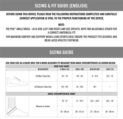 Aircast Walking Boot Size Chart