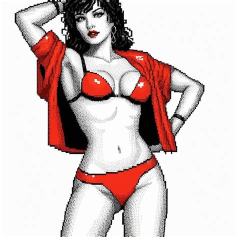 Premium Photo Woman In Red Bikini Pixel Art