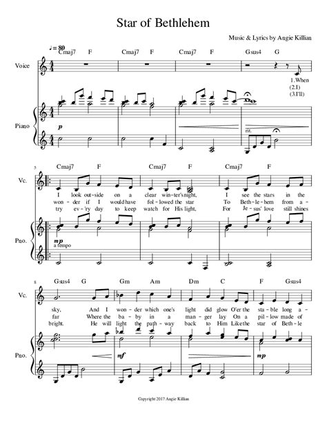 Free Printable Sheet Music For Beautiful Star Of Bethlehem - Printable ...