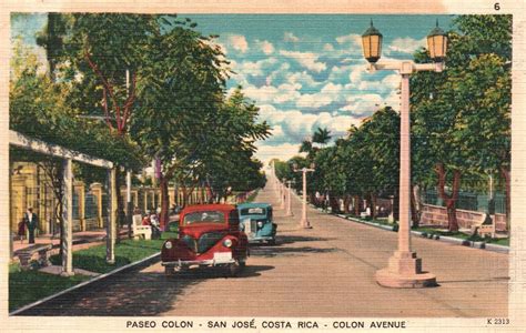 Vintage Postcard Colon Avenue Paseo Colon San Jose Costa Rica