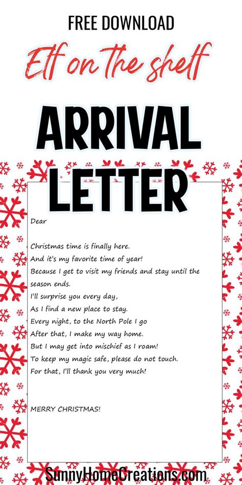 Elf On The Shelf Arrival Letter Printable Template FREE Elf On