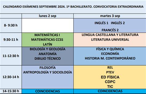 Calendario Ex Menes Septiembre Bachillerato Ies Alhaken Ii