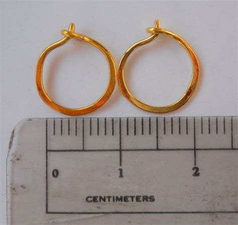 24k Solid Gold Artisan Hoop Earrings Tiny Teeny Pure Gold Hoops For