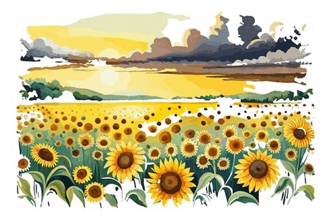 Une Aquarelle De Tournesols Sur Fond Blanc Vecteur Premium