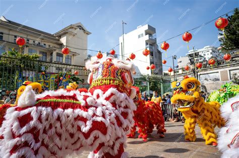 Premium Photo Dragon And Lion Dance Show In Chinese New Year Festival