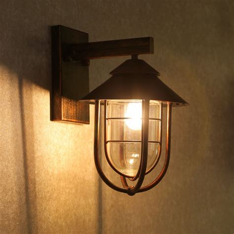 Industrial 1 Light Metal Cage Clear Glass Shaded Nautical Indoor Outdoor Wall Light In Antique