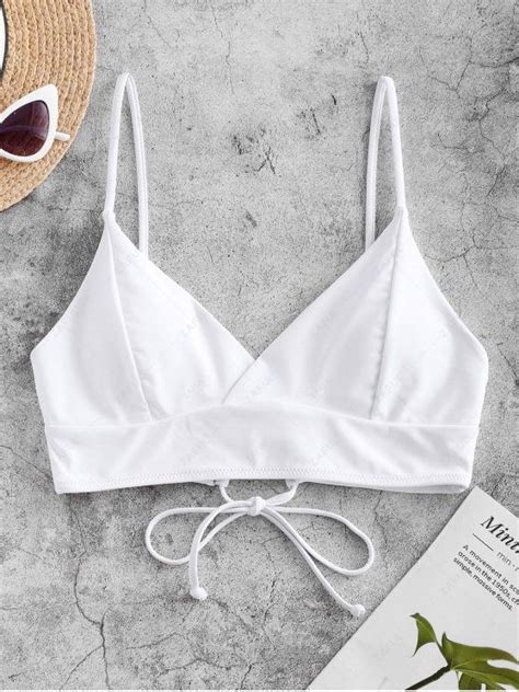 58 OFF 2021 ZAFUL Lace Up Surplice Bikini Top In WHITE ZAFUL