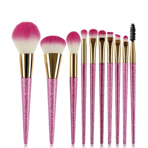 New Pink Glitter Makeup Brushes Set Quickstand Shinny Brush Powder ...