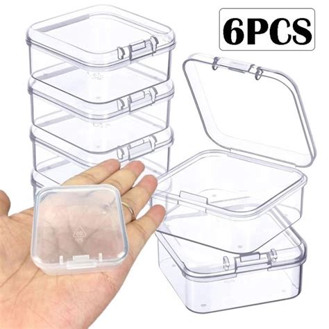 6Pcs High Quality Square Transparent Plastic Small Boxes Jewelry Storage Case Conjoined ...