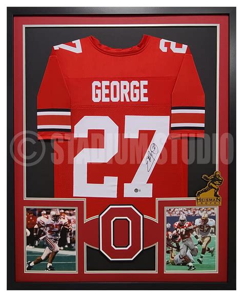 Eddie George Autographed Framed Ohio State Red Jersey - The Stadium Studio