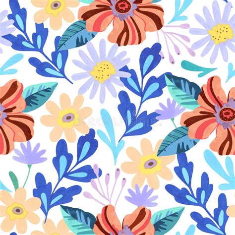 Colorful Floral Seamless Pattern In Retro Style Stock Vector