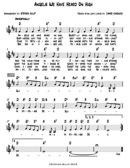 Angels We Have Heard On High Lead Sheet Melody Lyrics And Chords In Key Of D Jazz Ensemble