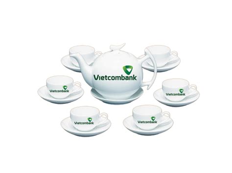 Quà Bảo Hiểm Khuyến Mãi Bộ Ấm Chén In Logo Vietcombank Mekoong