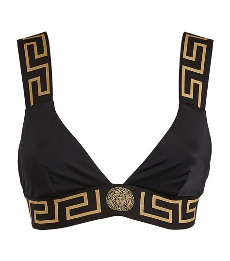 Womens Versace Black Greca Strap Bikini Top Harrods Uk