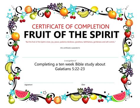 Fruit Of The Spirit Vacation Bible School Certificate Templates