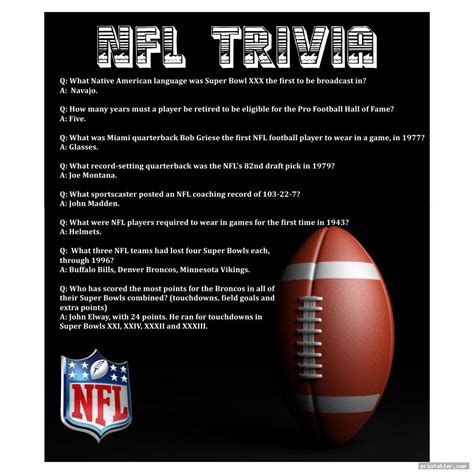 Printable NFL Trivia Questions and Answers - Gridgit.com