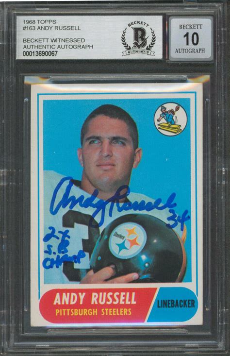 Steelers Andy Russell "2X SB Champ" Signed 1968 Topps #163 Card Auto 10 ...