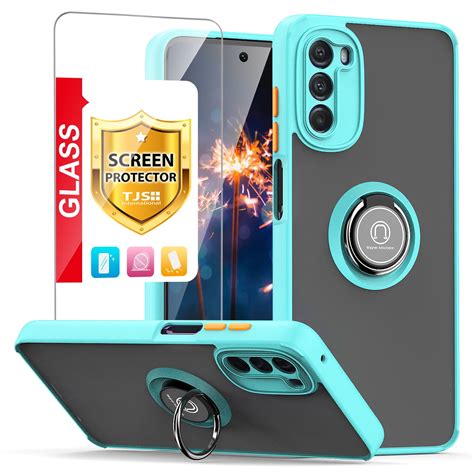 Tjs For Motorola Moto G 5g 2022 Case With Tempered Glass Screen Protector 360 Degrees Rotating