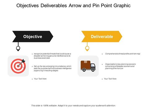 Objectives Deliverables Arrow And Pin Point Graphic Powerpoint Slide Templates Download Ppt