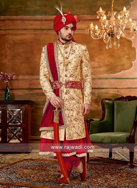 Exclusive Gold Grooms Wear Embroidered Sherwani