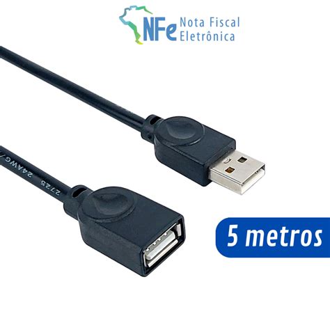 Cabo Extensor USB 2 0 de 5 Metros Macho x Fêmea AM AF Filtro Faz