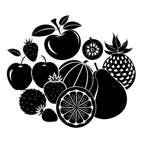 Una Imagen En Blanco Y Negro De Varias Frutas Y Bayas Vector Premium