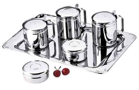 Conjunto de servir Chá Café e Leite Aço Inox 7 peças bandeja Art