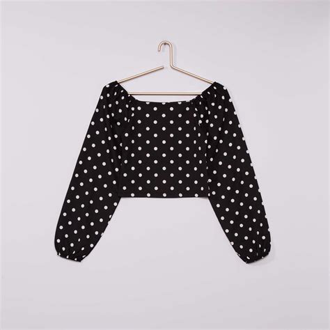 T Shirt Pois Paules D Nud Es Fille Adolescente Noir Kiabi