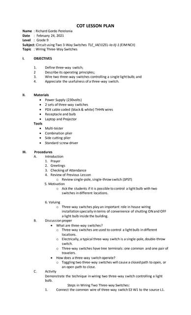 Cot Lesson Plan Pdf