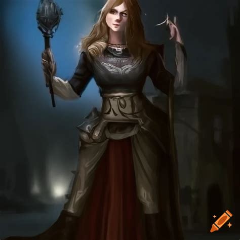 Dark Fantasy Illustration Of A Female Half Elf Cleric On Craiyon