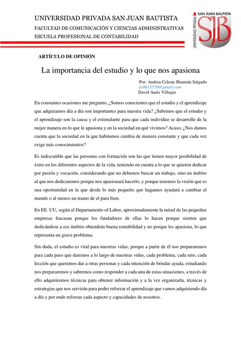 Pdf Art Culo De Opini N La Importancia Del Estudio Y Lo Que Nos Apasiona