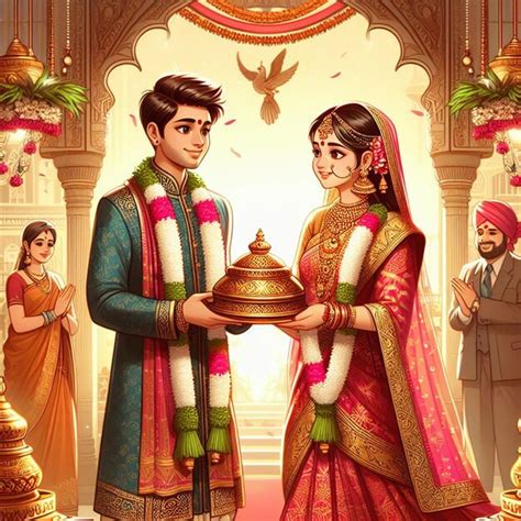 Um casal em uma cerimônia de casamento tradicional hindu vetor