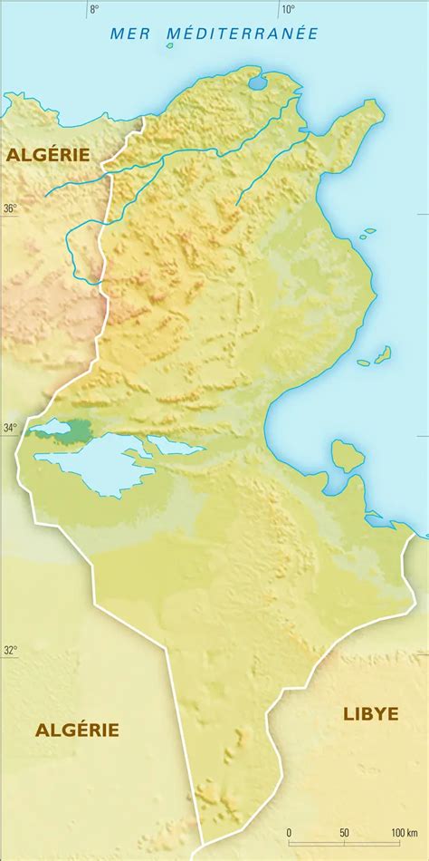 Tunisie carte physique vierge Média Encyclopædia Universalis