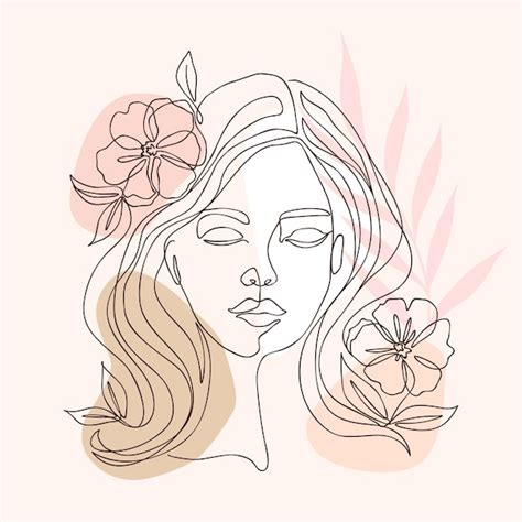 Desenho De Uma Linha Do Rosto De Uma Mulher Flores Arte Em Linha